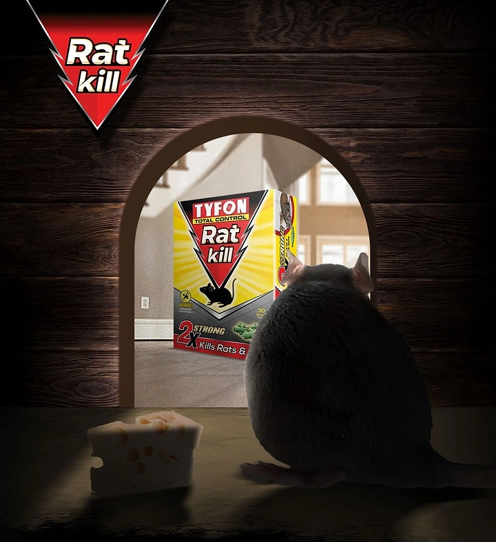 Pest Control creative ad: Rat poison placed as bait in mousehole