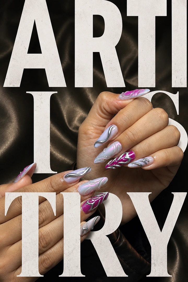 Nail Salons creative ad: Nail-art hands woven through ARTISTRY type