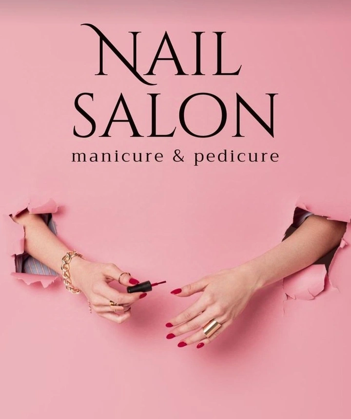 Nail Salons creative ad: Hands bursting through torn pink paper