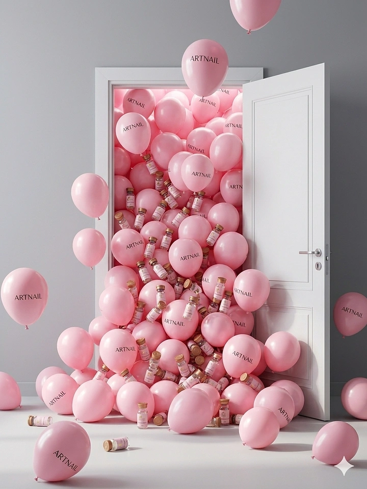 Balloon & Party Decorators creative ad: Balloons bursting dramatically through doorway