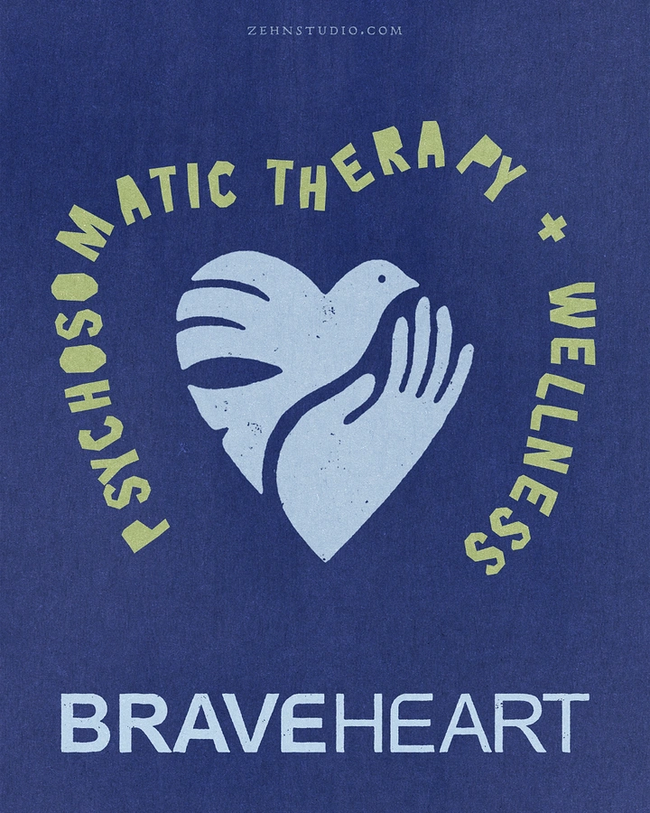 Therapists & Counsellors creative ad: Linocut-style heart formed by a dove and a supporting hand