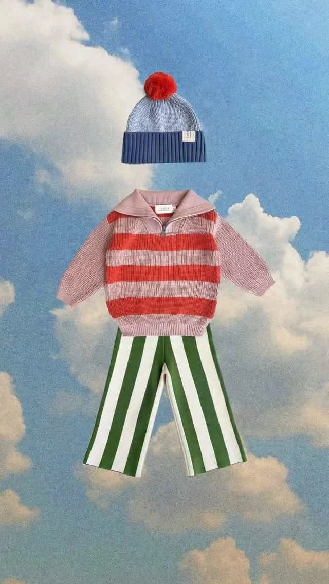 Kids Clothing creative ad: Floating outfit in clouds, dreamy