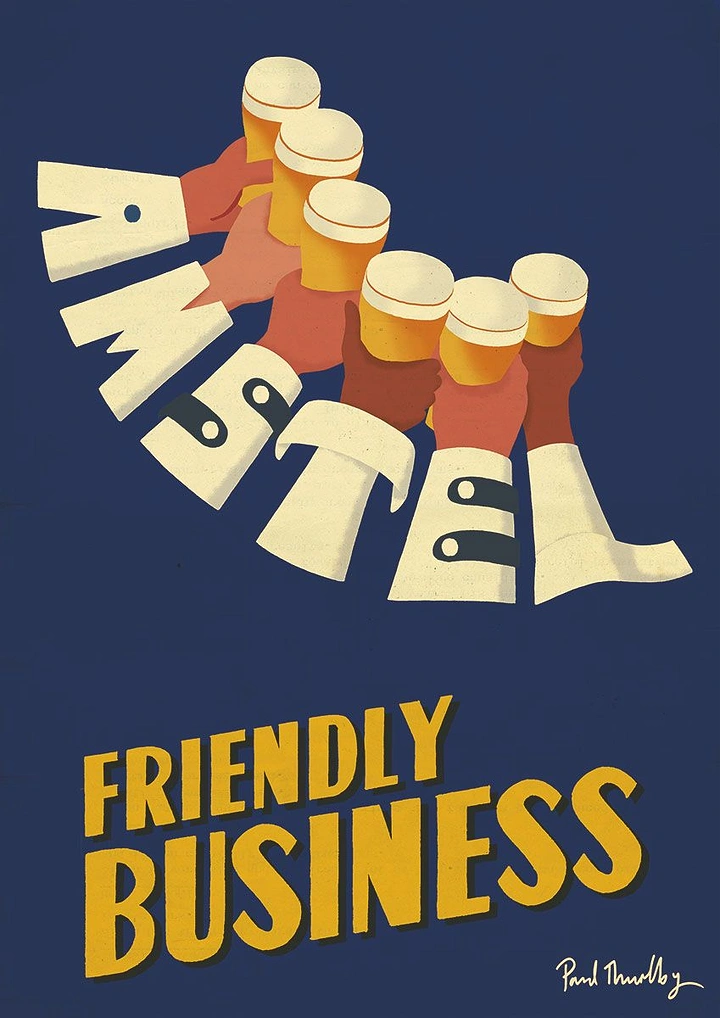 Beer, Wine & Spirits creative ad: Diverse hands in shirt-cuff letterforms raising beers in a toast