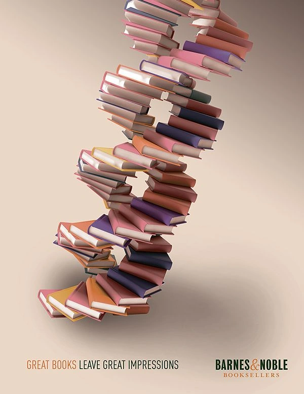 Bookstores creative ad: Book stack as DNA helix metaphor
