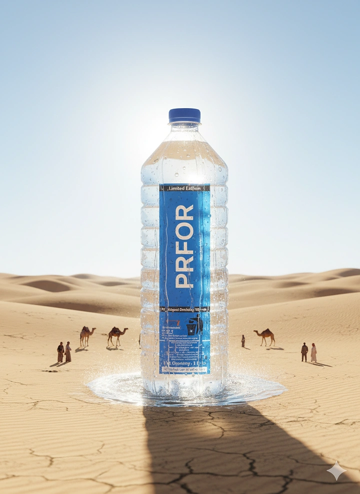 Packaged Drinking Water creative ad: Desert oasis metaphor for hydration