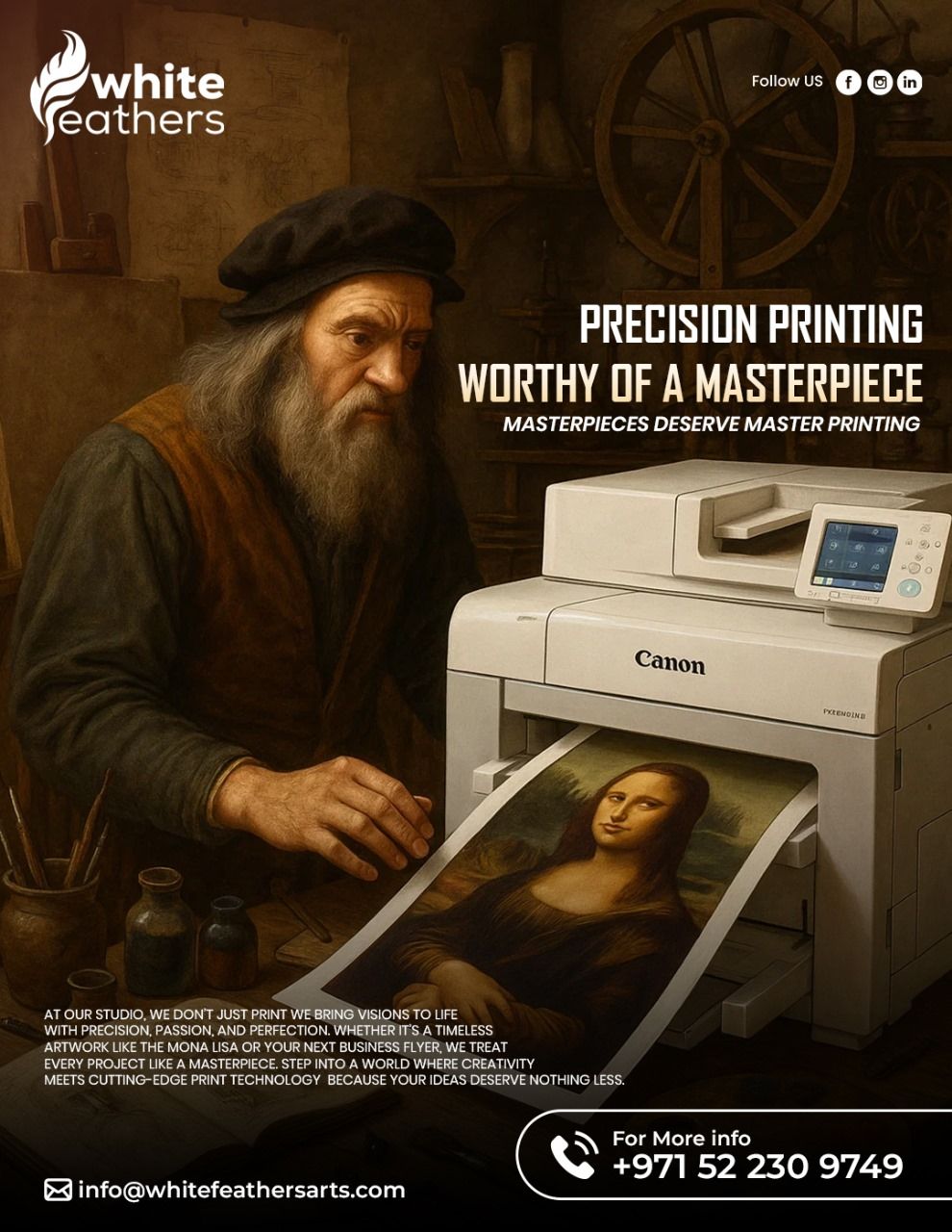 Instagram post: Da Vinci printing Mona Lisa masterpiece idea