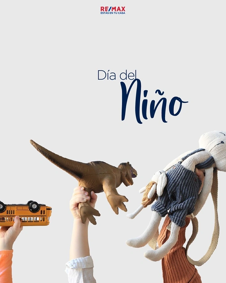Children's Day creative ad: Children's hands raising toys into frame