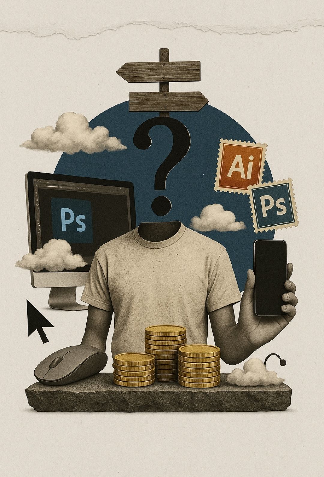 Story: Surreal 3D monitor-head designer metaphor