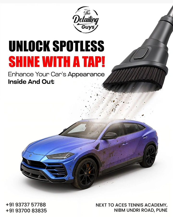 Car Wash & Detailing creative ad: Giant vacuum sucking dirt off car
