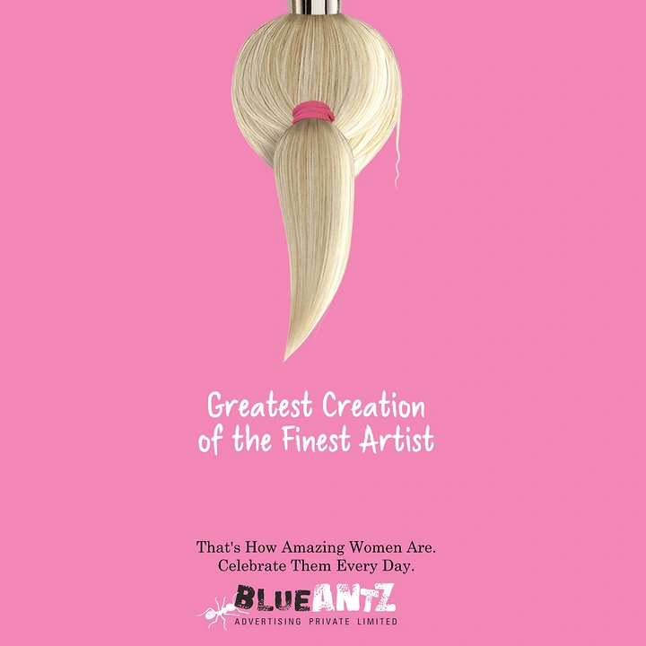 Women's Day creative ad: Blonde ponytail styled as a paintbrush tip