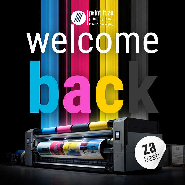 Printing Shops creative ad: CMYK stripes spell 'welcome back'