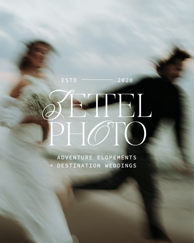 Instagram post: Motion-blurred bride and groom running hand in hand on a beach