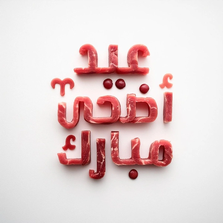 Eid creative ad: Arabic Eid al-Adha greeting spelled out in cut raw meat