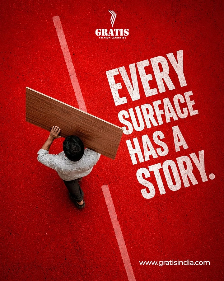 Carpenters & Woodwork creative ad: Top-down plank carrier on red track