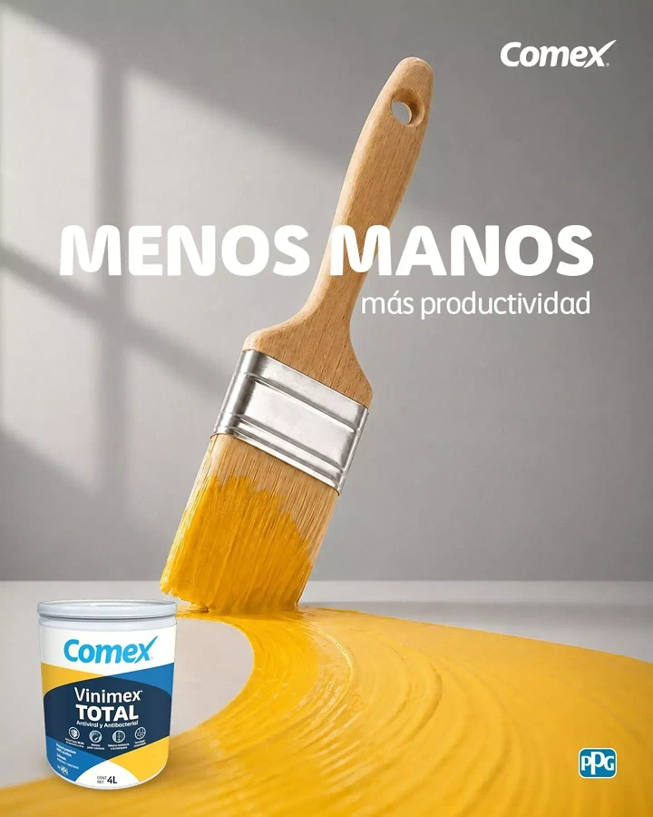 House Painters creative ad: Wooden paintbrush sweeping a thick yellow paint swirl