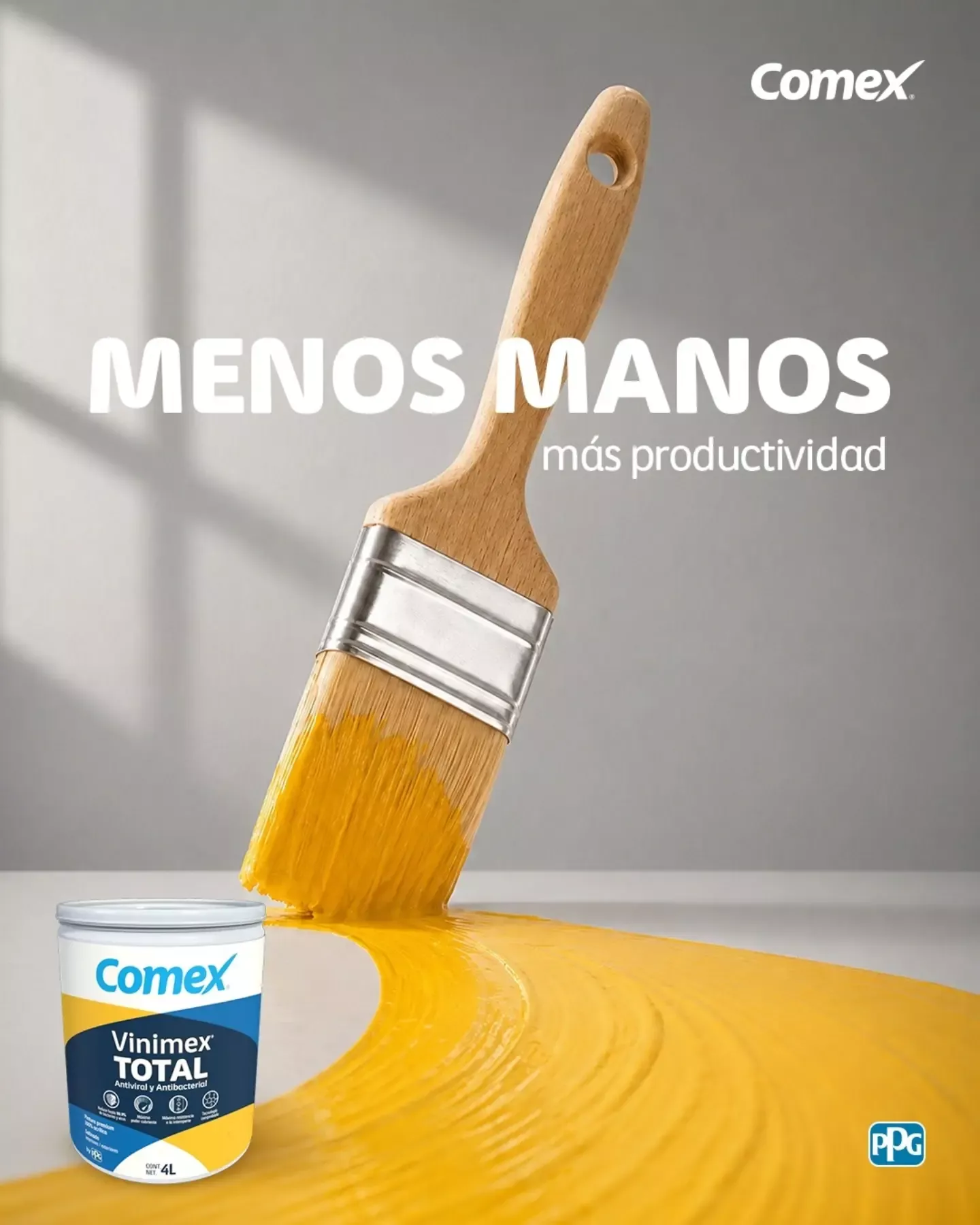 Instagram post: Wooden paintbrush sweeping a thick yellow paint swirl