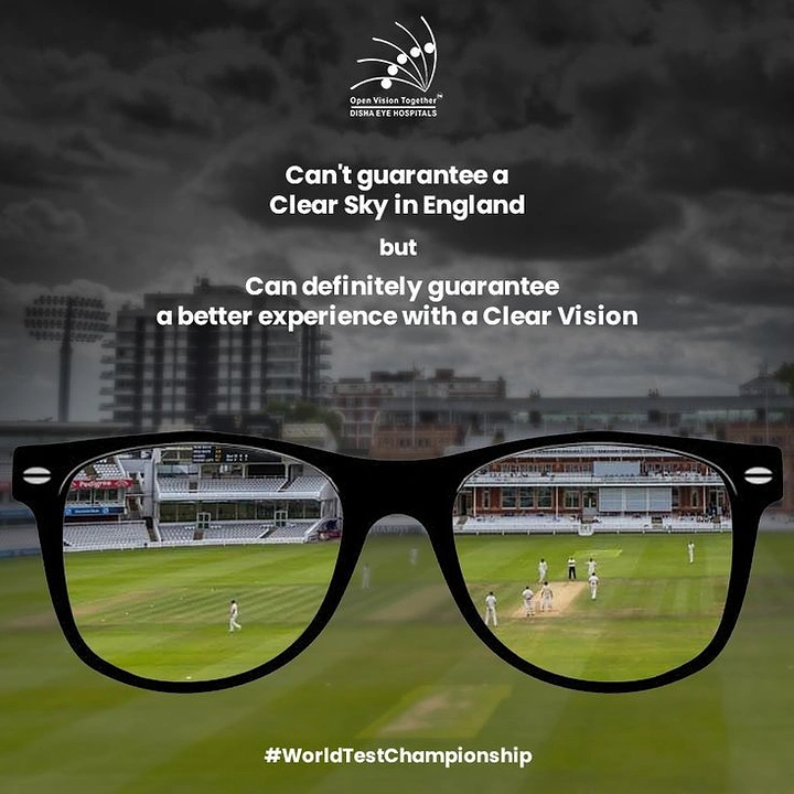 Opticians & Eye Care creative ad: Glasses frame cricket match, witty weather copy