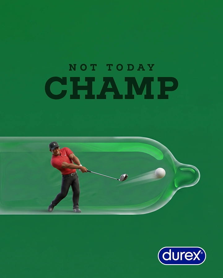 Wellness & Ayurveda creative ad: Stylised golfer driving a ball inside a transparent condom