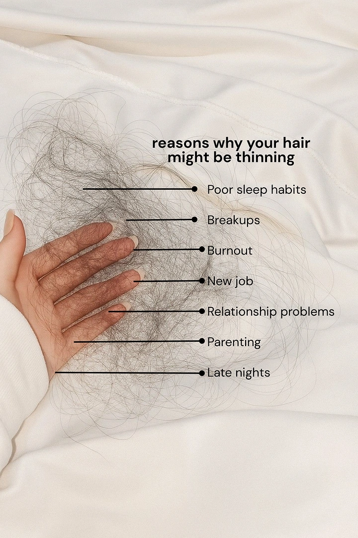 Hair Transplant & Hair Clinics creative ad: Shed hair strands as list callouts