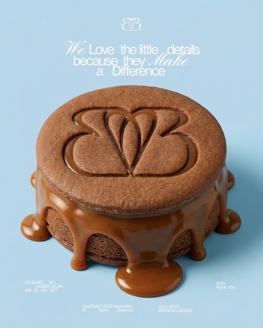 Carousel: Round chocolate cookie cake embossed with a monogram and dripping caramel, slide 1