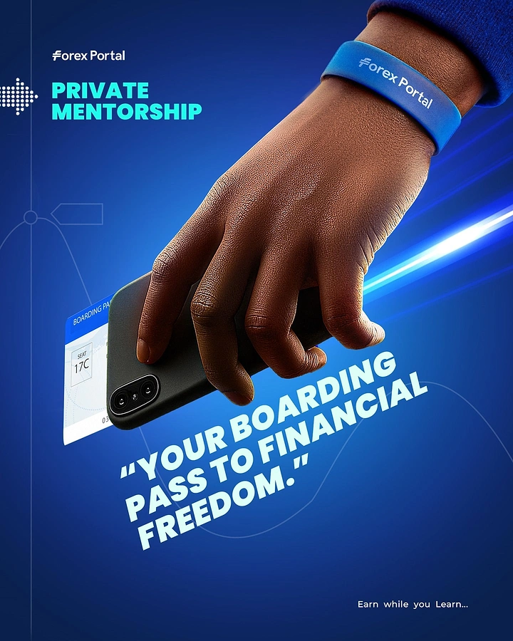Stock Brokers & Investing creative ad: Hand with a branded wristband holding a phone over a boarding pass