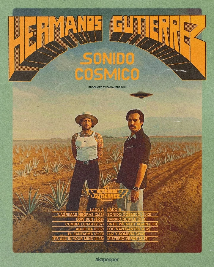 Creative ad: Two musicians standing in an agave field under a UFO