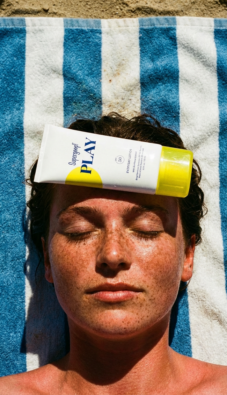 Story: Product styled as face sun visor