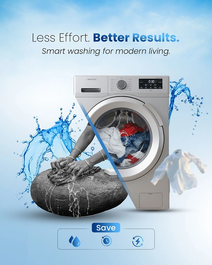 Laundry & Dry Cleaning creative ad: Split washboard stone versus washing machine