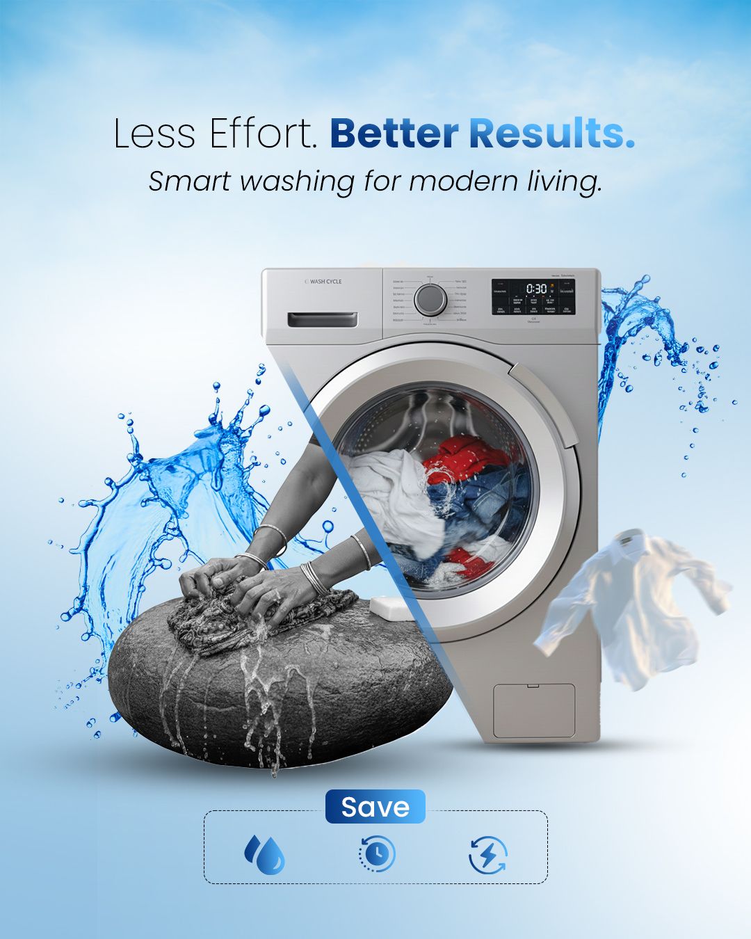 Instagram post: Split washboard stone versus washing machine