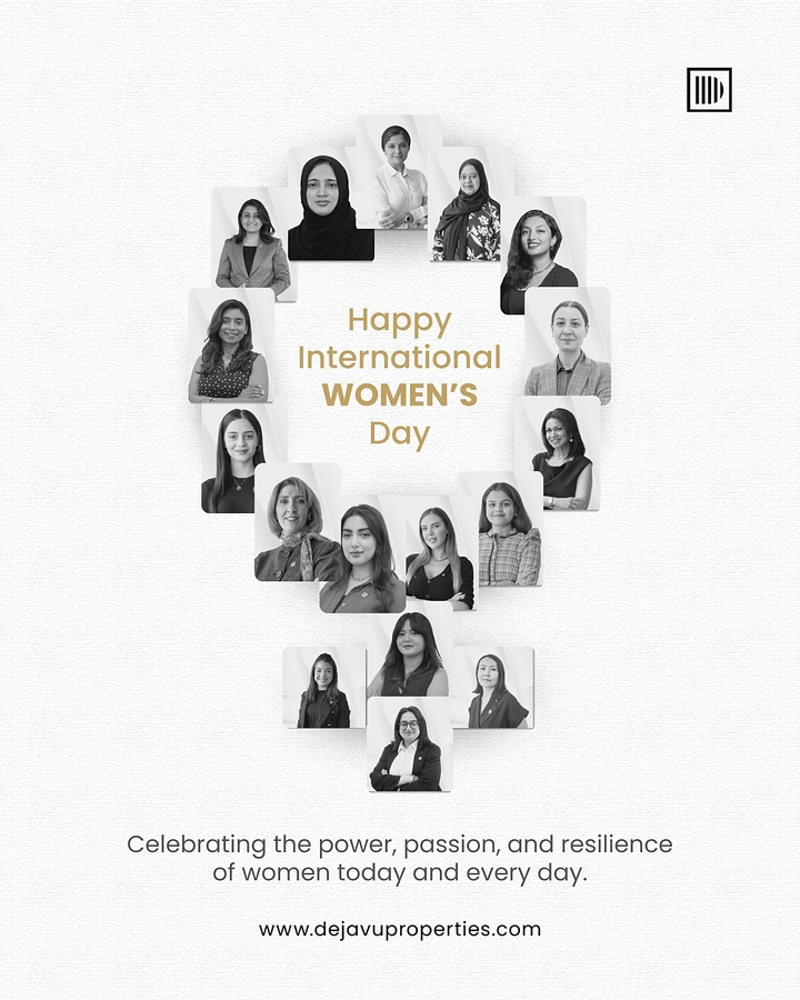 Women's Day creative ad: Female team portraits arranged into a Venus symbol