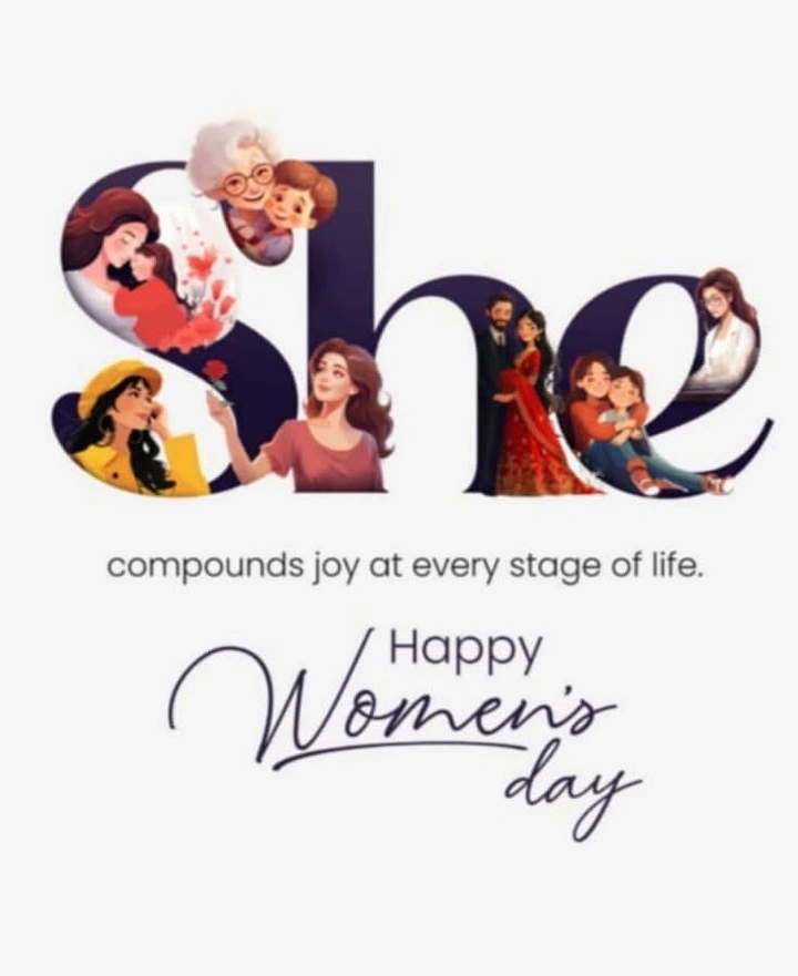 Women's Day creative ad: 'She' letters filled with women's life stages