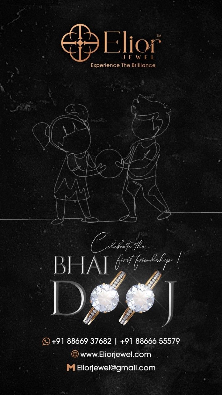 Line-art sister and brother children with diamond rings replacing the O's in the title