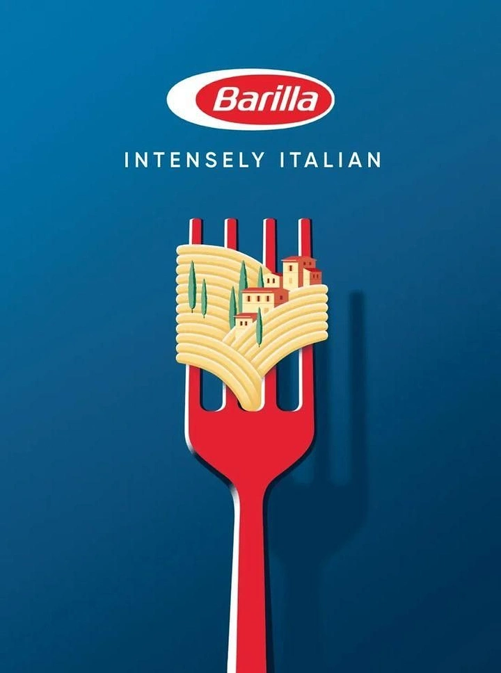 Italian Restaurants creative ad: Fork transforms into colorful Italian landmark
