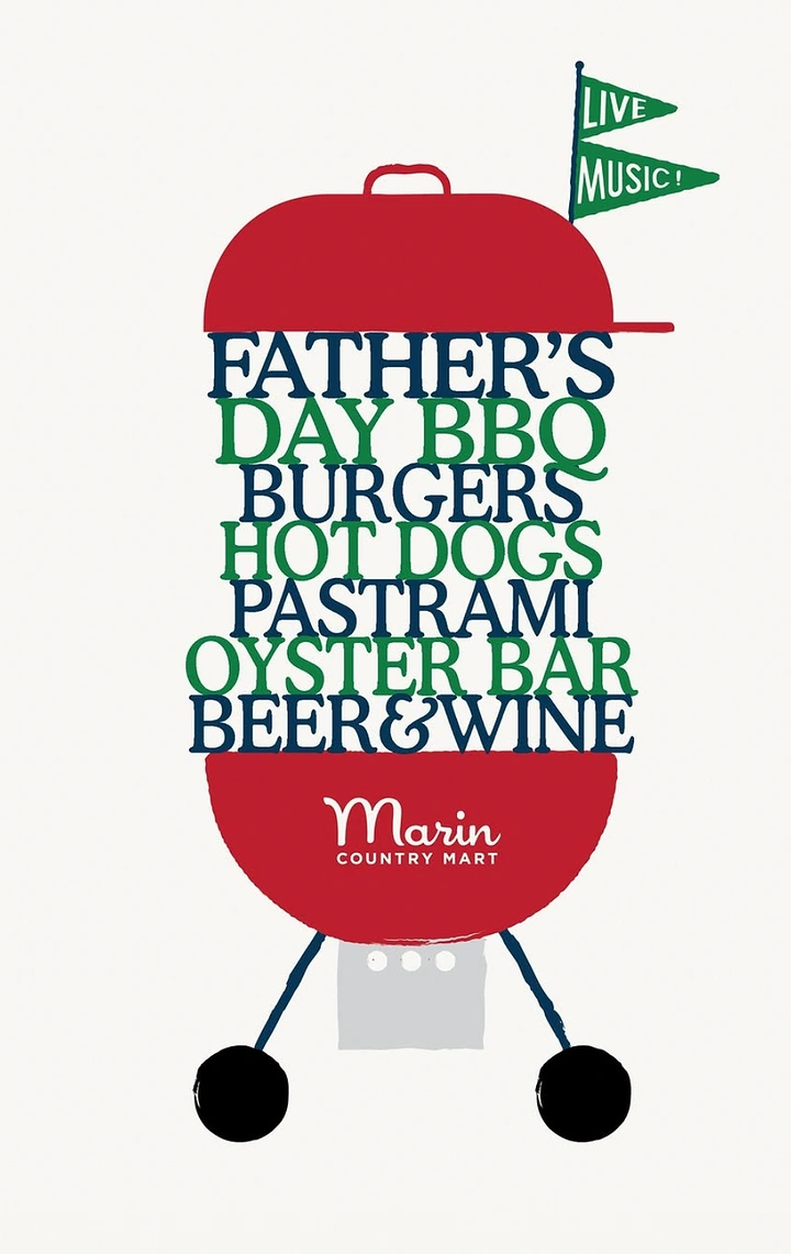 Father's Day creative ad: Kettle BBQ grill illustration whose body is built from stacked menu type