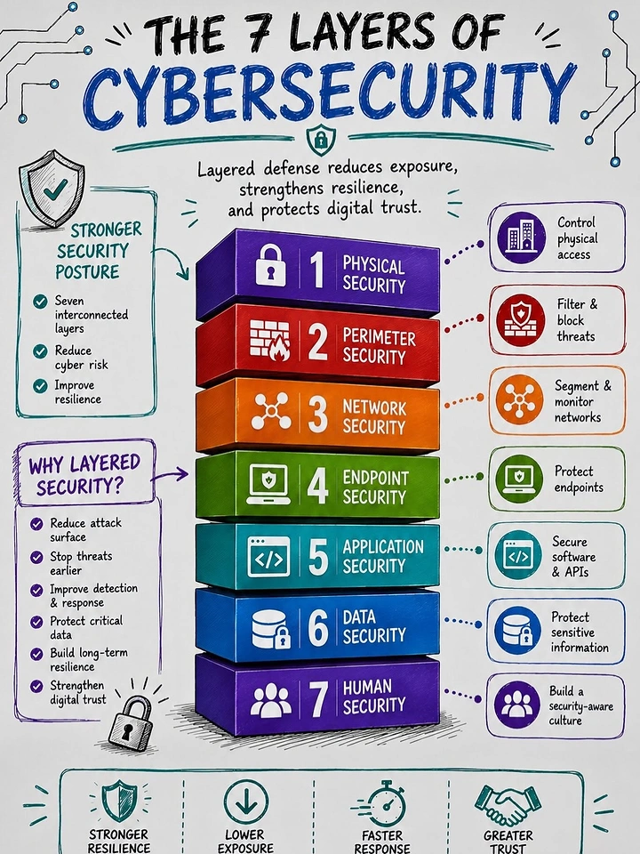 Cybersecurity Companies creative ad: Layered security infographic with clear structure