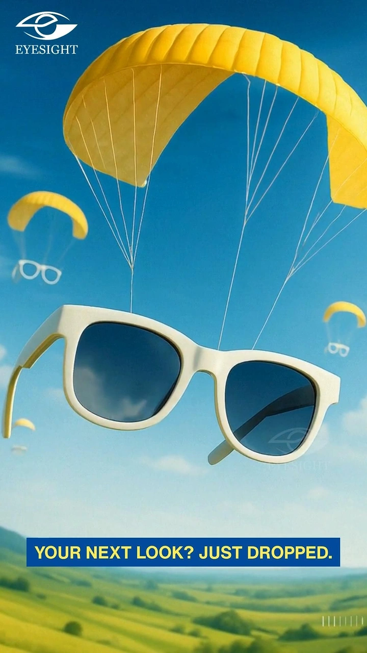 Opticians & Eye Care creative ad: Sunglasses parachute drop, 'just dropped' pun