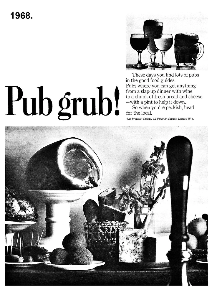 Bars & Pubs creative ad: Retro editorial treatment around pub grub