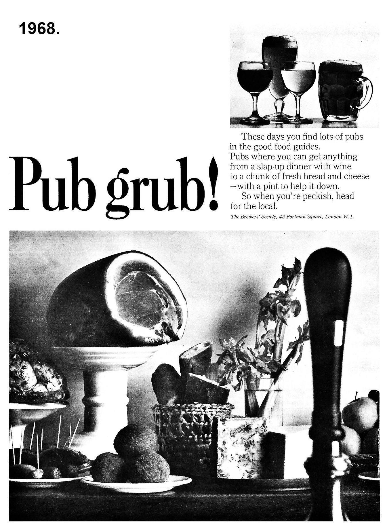 Instagram post: Retro editorial treatment around pub grub