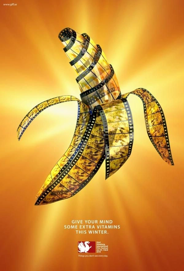 Cinemas & Movie Theatres creative ad: Film-strip banana peel, mind vitamins