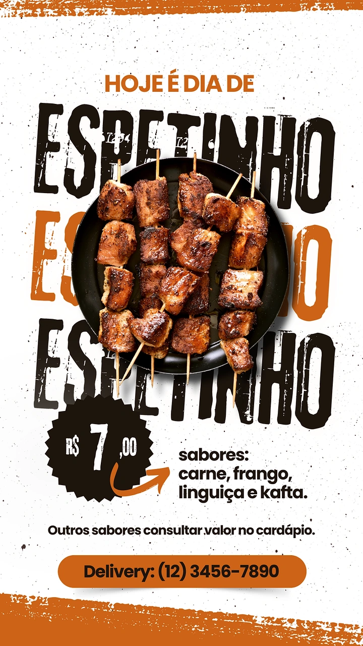 BBQ & Grill Restaurants creative ad: Skewer product interrupts oversized repeated typography