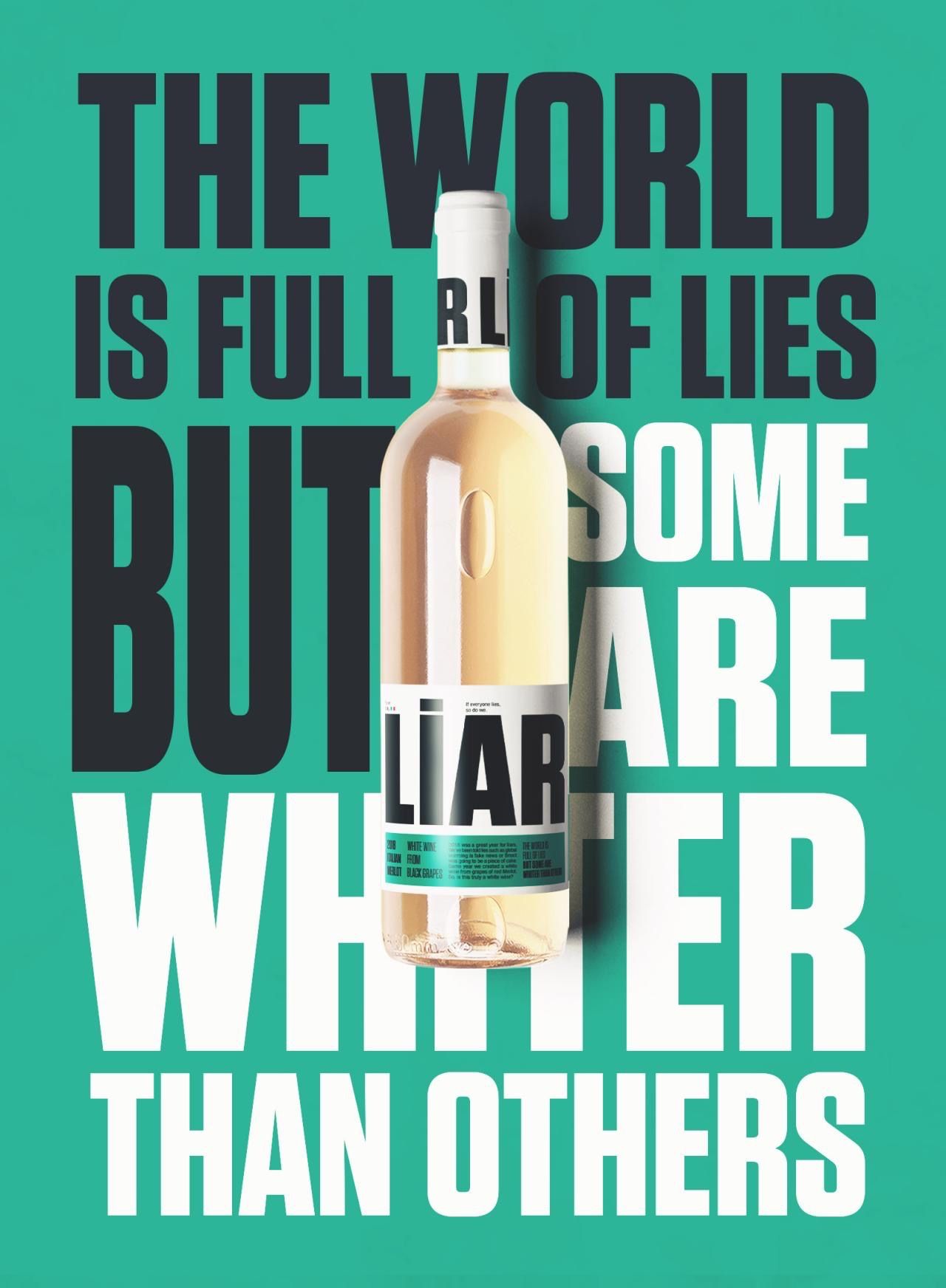 Poster: Rosé/white wine bottle overlapping giant headline type