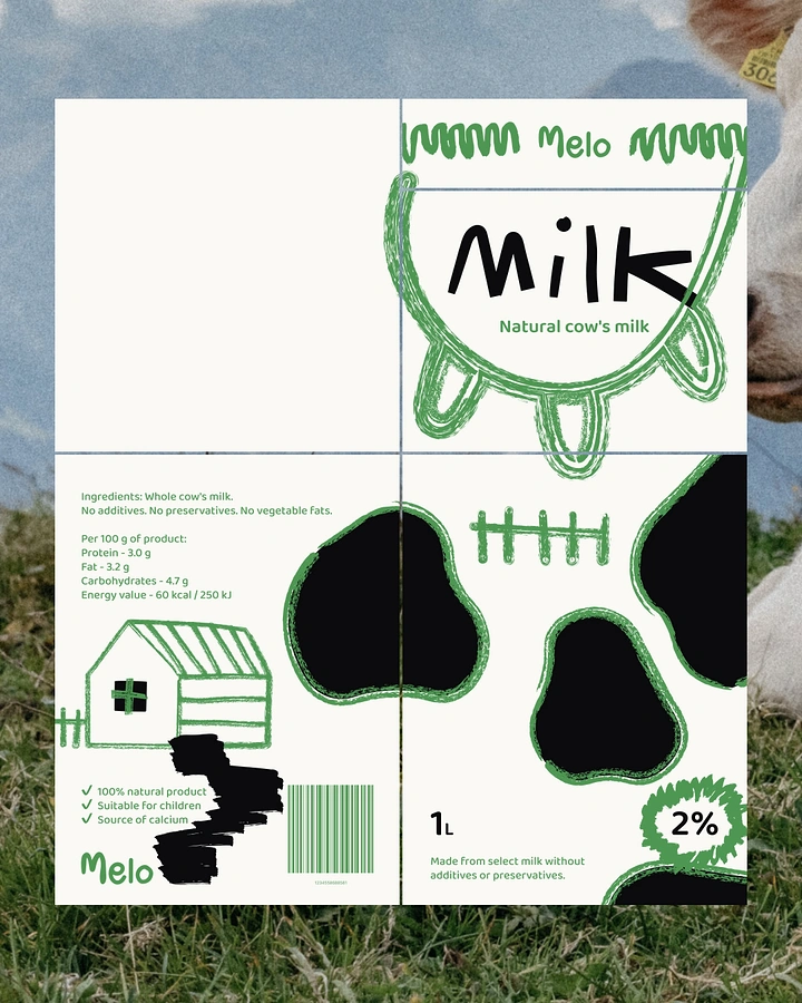 Dairy Brands creative ad: Carton unfolds into cow-spot pattern