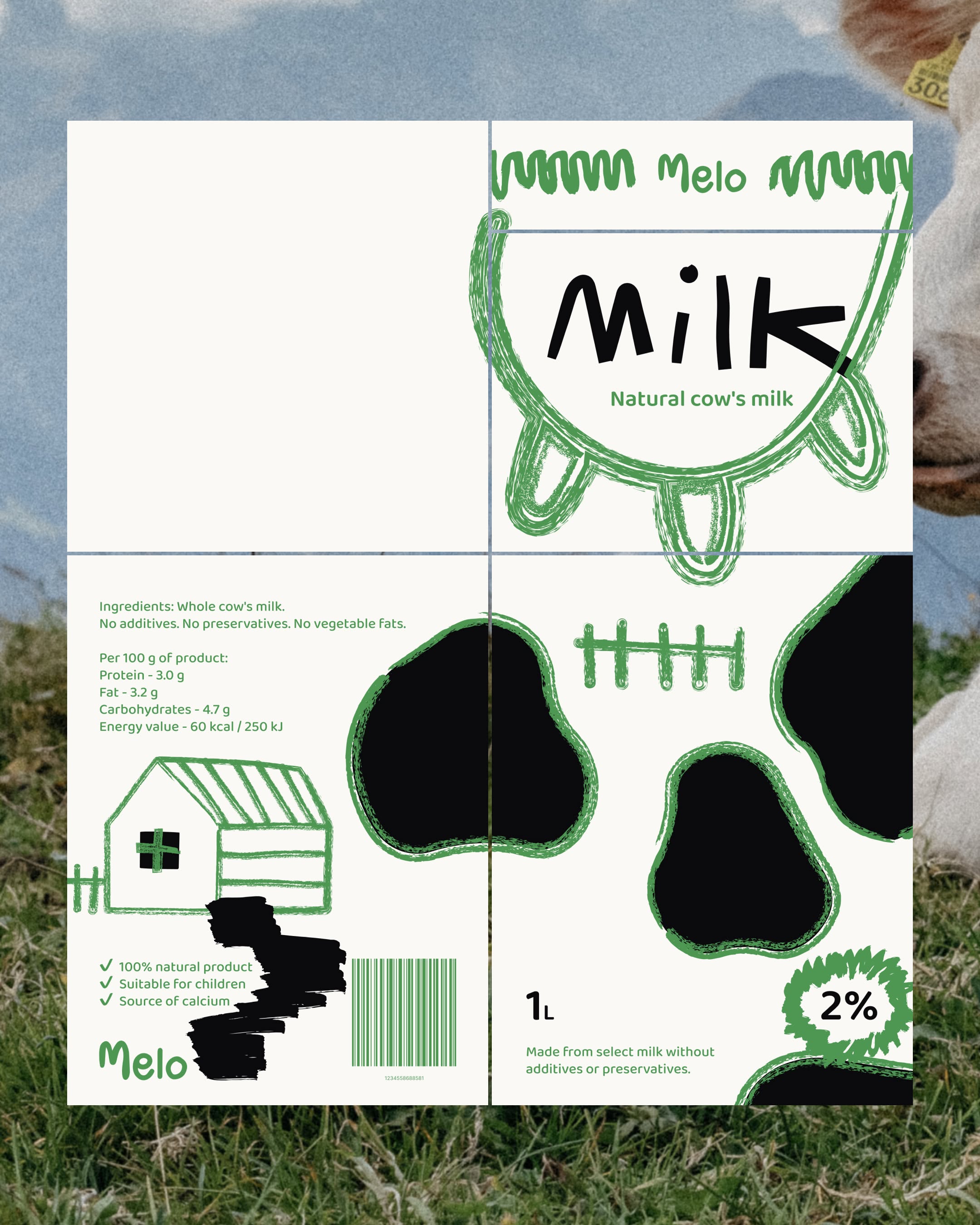 Instagram post: Carton unfolds into cow-spot pattern
