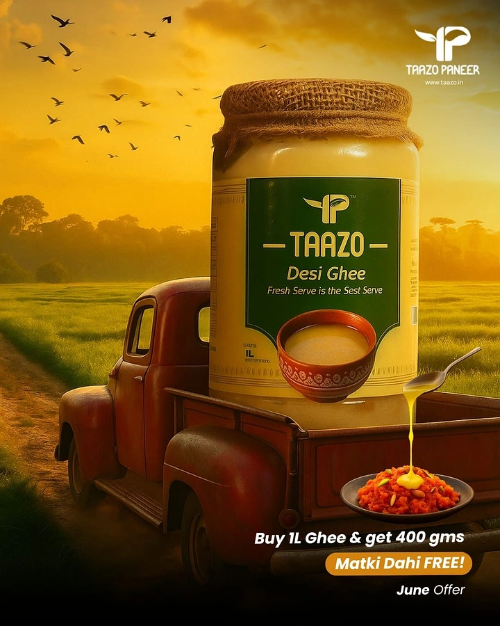 Dairy Brands creative ad: Giant ghee jar on vintage truck