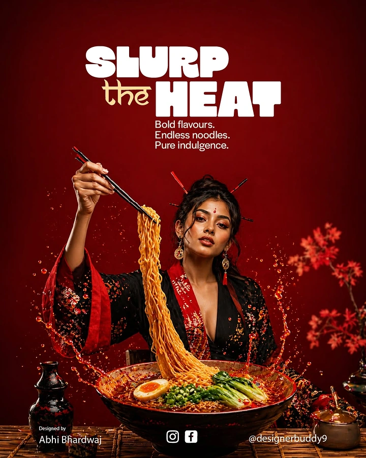 Chinese Restaurants creative ad: Slurp-the-heat copy ties food action