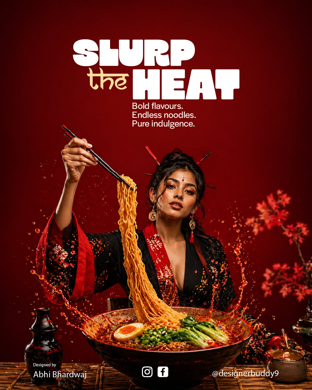 Instagram post: Slurp-the-heat copy ties food action