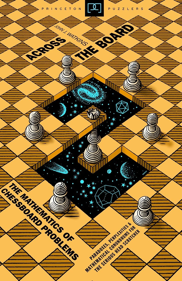 Board Games & Game Cafes creative ad: Isometric chessboard with a question-mark-shaped cutout revealing outer space, ringed by pawns