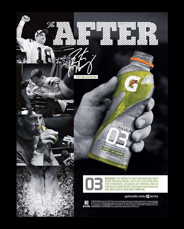 Energy & Sports Drinks creative ad: After-game collage centers recovery product