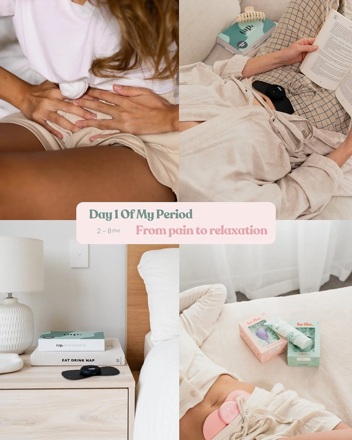 Period Care & Feminine Hygiene creative ad: Pain-to-relaxation visual transformation
