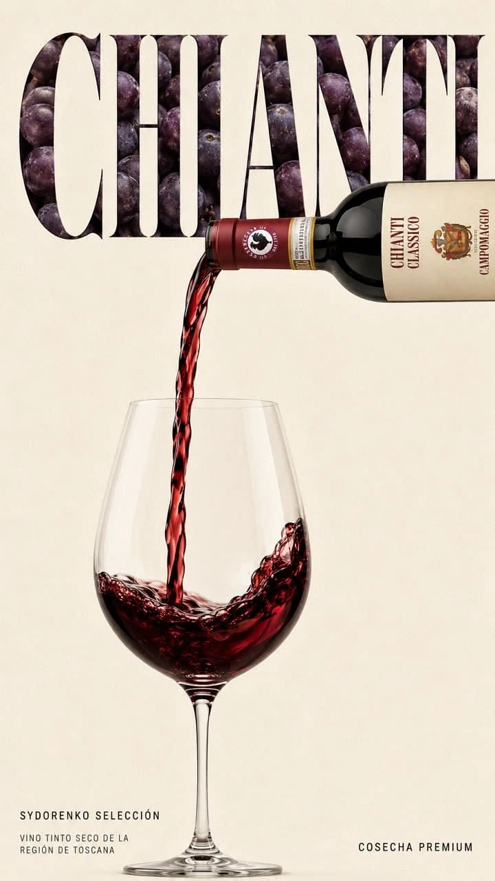 Creative ad: Red wine pouring from a bottle into a glass